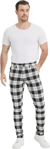 Vista 4 de Plaid&Plain Pantalones a cuadros para hombre, pantalones de vestir ajustados para hombre, pantalones chinos ajustados para hombre