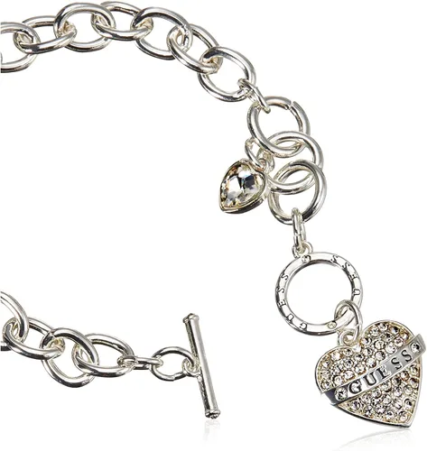 Vista 2 de GUESS Pulsera con dije de corazón colgante de cadena plateada para mujer, Vidrio