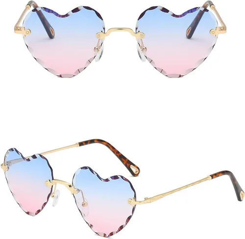 Vista 2 de GIFIORE Gafas de sol de corazón para mujer, con forma de corazón, a la moda, sin montura, rosa, azul, degradado