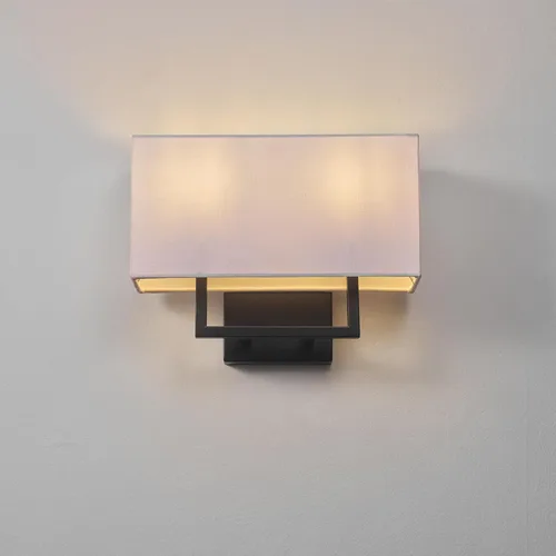 Vista 5 de GLOBE 65000081 - Lámpara de pared eléctrica de 2 luces, negro mate, pantalla de lino blanco, enchufe de base E12, bombilla de candelabro