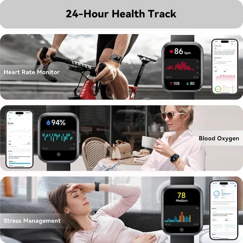 Vista 3 de ENOMIR Reloj inteligente para mujeres y hombres con llamada Bluetooth, Alexa integrado, oxígeno en sangre 247, frecuencia cardíaca, sueño