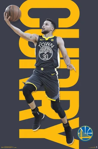 Vista 16 de Trends International NBA Golden State Warriors - Póster de pared de Stephen Curry 18, 14.725 x 22.375 pulgadas, versión enmarcada de madera