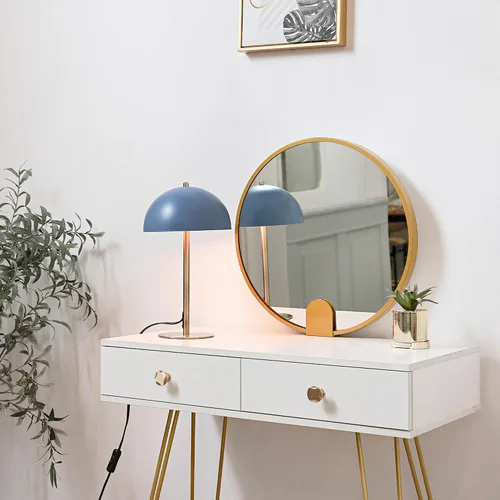 Vista 6 de GLOBE Electric 52942 - Lámpara de escritorio azul de 15 pulgadas con detalles de latón, interruptor basculante de encendido/apagado en línea, ideal