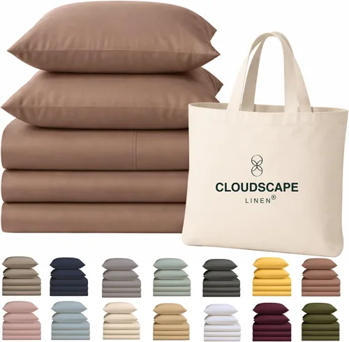 Vista 31 de Cloud Scape Linen - Juego de sábanas de 100% algodón egipcio, tamaño individual, juego de ropa de cama de lujo de 3 piezas, 400 hilos, calidad