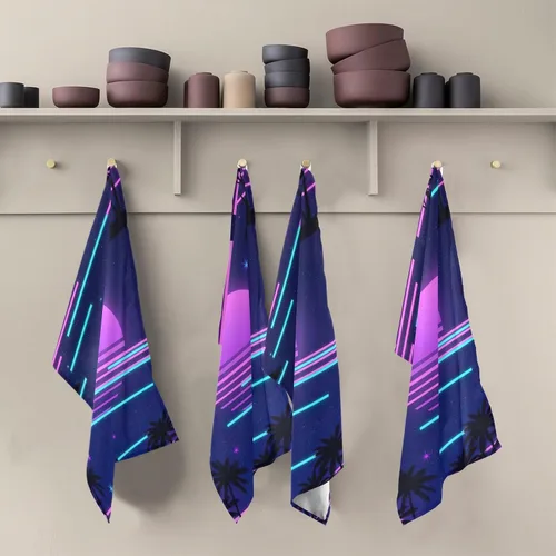 Vista 4 de Retro Neon Purple Gradient Sun Kichen Towel, 28x18 Inches Absorbent Printed Hand Towels