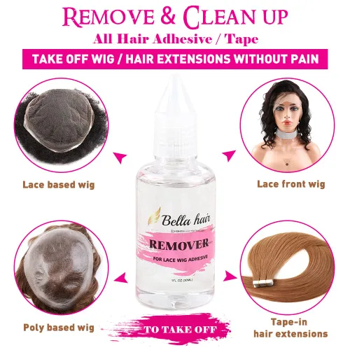 Vista 5 de Bella Hair Removedor de pegamento para peluca, extensiones adhesivas de acción rápida, solvente suave para reemplazo de cabello, pelucas de encaje