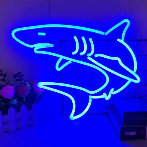 Vista 5 de Letreros de neón de tiburón regulables para decoración de pared, gran letrero de luz de neón reutilizable de tiburón para regalos de niños, sala