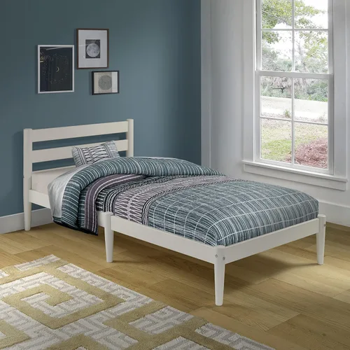 Vista 9 de Camaflexi Mid-Century - Cama de plataforma moderna, madera maciza, cabecera de listones, base de colchón de 10 listones de madera, no necesita Negro