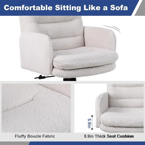 Vista 4 de Youhauchair Silla tapizada para oficina en casa, cachemira sintética, moderna, respaldo medio, silla de escritorio con ruedas, ergonómica, altura