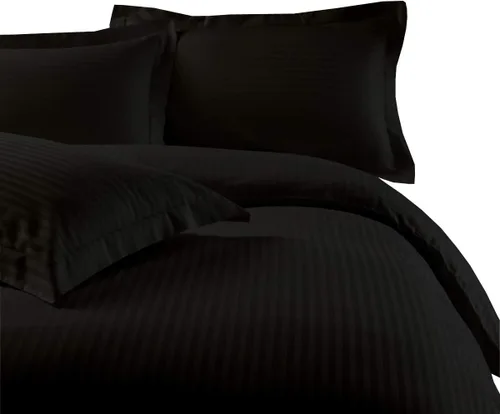 Vista 18 de sheetsnthings Juego de ropa de cama a rayas de 300 hilos, 100% algodón, 5 piezas, tamaño individual, extra largo, XL, color negro, 3 piezas y 2