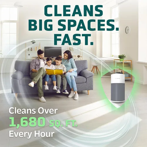 Vista 2 de GermGuardian AirSafe XL - Purificador de aire inteligente para el hogar con filtro HEPA puro, prefiltro de tela, habitaciones grandes de hasta 1680