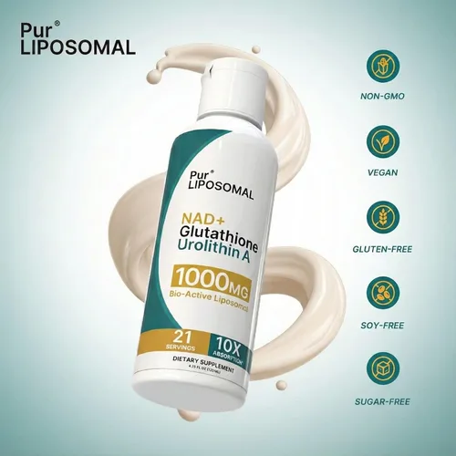 Vista 5 de NAD+ Glutatión Urolitina A 1000 mg Líquido - Absorción máxima NAD+ Pila con NMN y NR para energía celular - L-Glutatión para desintoxicación