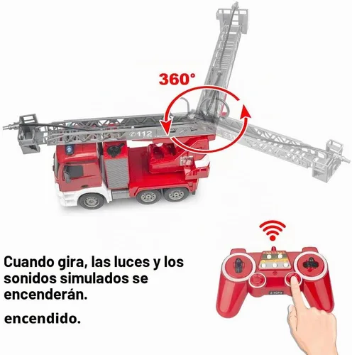 Vista 4 de DOUBLE E - Camión de bomberos a control remoto de 10 canales, escalera extensible de 18 pulgadas con bomba de agua, con luces sonoras que funcionan