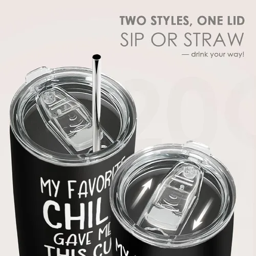 Vista 6 de SANDJEST Vaso aislado de acero inoxidable de 20 onzas para papá, divertido con texto en inglés "My Favorite Child Gave Me This Cup", taza de viaje