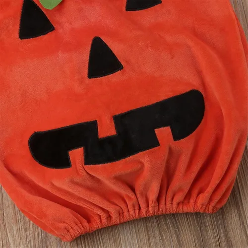 Vista 2 de Conjunto de disfraz de calabaza unisex de Halloween para bebés, niños y niñas, pañalero de disfraz