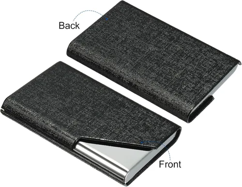 Vista 3 de PATIKIL Business Card Holder, 2 Pieces PU Leather Flip Slim Name Cards Protector Case for Women Men, Black