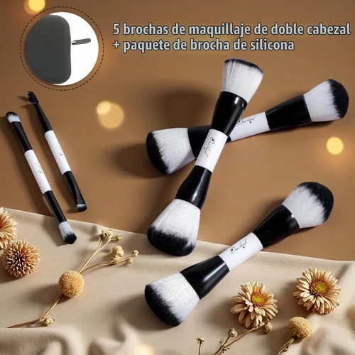 Vista 6 de Oneleaf Juego de brochas de maquillaje - Pinceles de doble punta para maquilladores profesionales