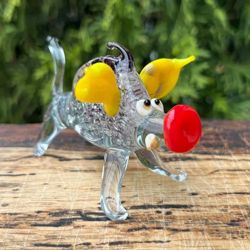 Vista 2 de Figura de jabalí de vidrio – Escultura de cerdo salvaje hecha a mano – Jabalí en miniatura estilo Murano – Animal del bosque de cristal artístico