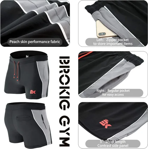 Vista 5 de BROKIG - Pantalones cortos para el gimnasio de 5 in para hombres, para correr, entrenamiento ligero, con cintura elástica y bolsillos