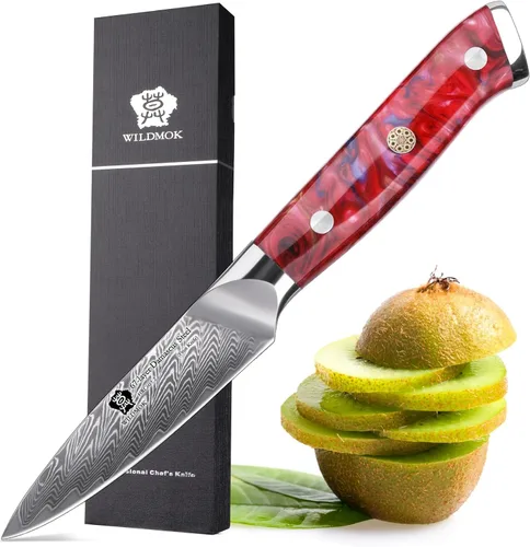 Vista 8 de WILDMOK Cuchillo de pelar de Damasco, 3.5 pulgadas japonés de 67 capas de acero de Damasco, cuchillo de pelar profesional, cuchillo de cocina
