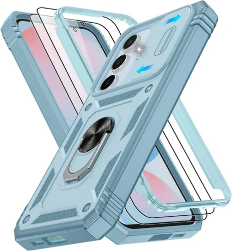 Vista 257 de Gritup Funda para Google Pixel 6 con cubierta deslizante para cámara y protector de pantalla (2 unidades), soporte de anillo giratorio 360°, funda