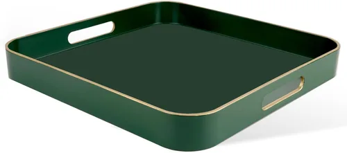 Vista 17 de Gifturbo - Bandeja de servir negra, bandejas de servir decorativas de mármol con asas, bandejas rectangulares de plástico para mesa de café otomanas