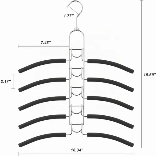 Vista 7 de Perchas de ropa que ahorran espacio, percha de metal multicapa, paquete de 2 perchas 5 en 1 que ahorran espacio, colgador acolchado de espuma