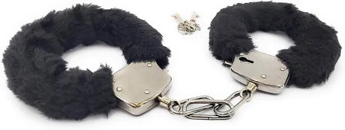 Vista 2 de Esposas de felpa con llaves, esposas de juguete, accesorios para disfraz de escenario (negro, 1)