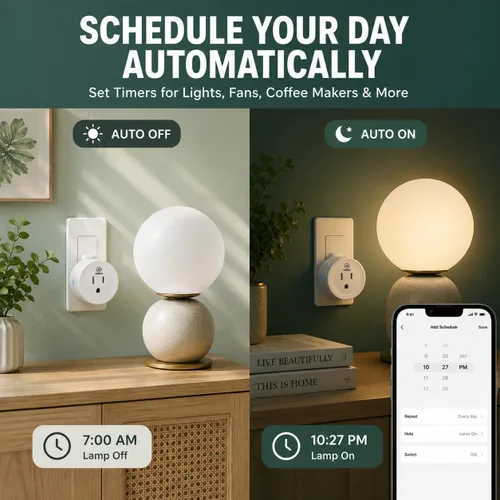 Vista 3 de Matter - Enchufe inteligente, funciona con Alexa, Apple Home, Google Home y SmartThings, fácil configuración, salida de temporizador, solo WiFi