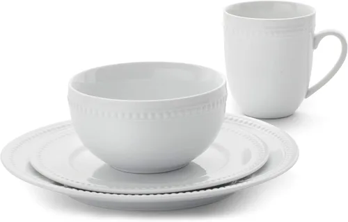 Vista 3 de Everyday White by Fitz and Floyd, juego de vajilla de 16 piezas con cuentas, servicio para 4