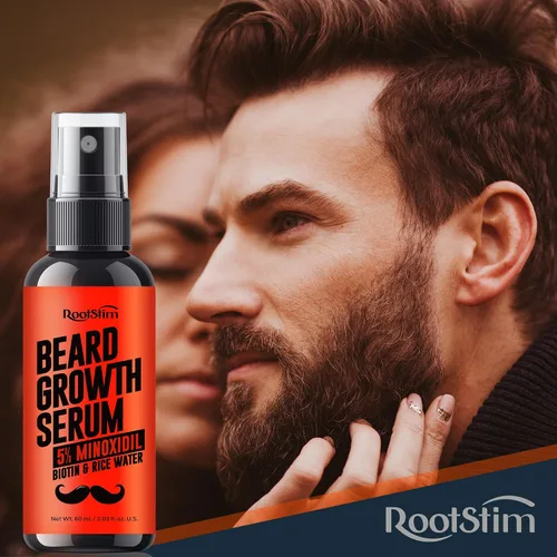 Vista 9 de RootStim 5% Minoxidil Beard Growth Serum for Men: 2-Pack Minoxidil Hair Regrowth Spray with Biotin & Rice Water - Extra Strength Beard Oil for