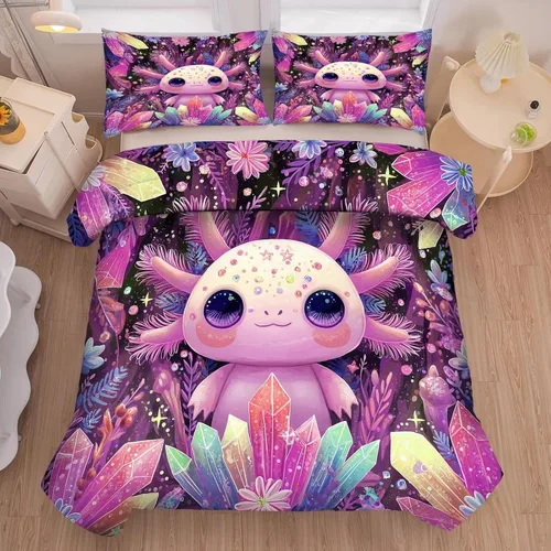 Vista 29 de kxry Lindo juego de edredón de niña negra, juegos de ropa de cama individual de niña afroamericana para niños, bonito edredón de nubes estrelladas