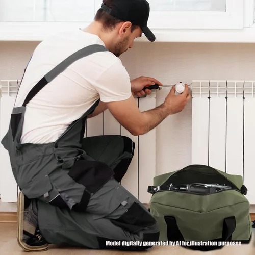 Vista 5 de Bolsa de herramientas pequeña, bolsa organizadora de herramientas de boca ancha superior, bolsas de herramientas grandes Verde militar