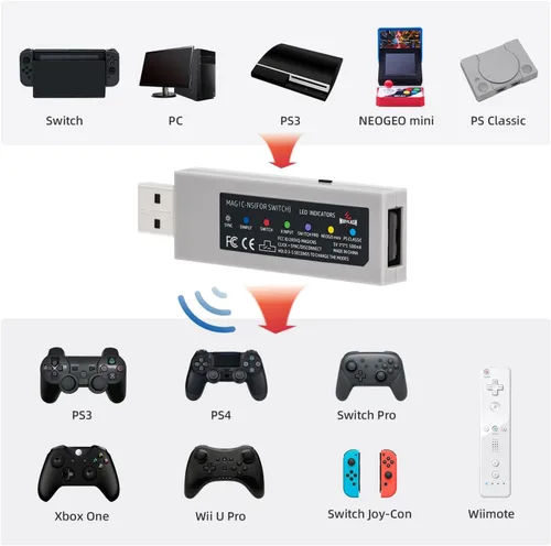 Vista 3 de Mcbazel Mayflash Magic-NS inalámbrico PS5 PS4 PS3 Switch Pro Controller Fighting Stick Adapter para Nintendo Switch PC, NeoGeo Mini con USB a tipo C