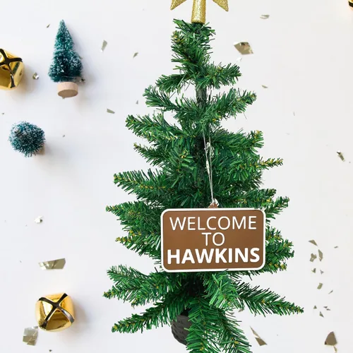 Vista 3 de Adorno navideño de Welcome to Hawkins, perfecto para fanáticos de Stranger Things, adorno decorativo de vacaciones, fabricado en los Estados Unidos