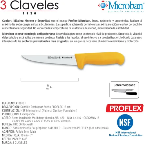 Vista 3 de Cuchillo DESHUESAR ANCHO PROFLEX AMARILLO 18 cm - 7" FH 3C
