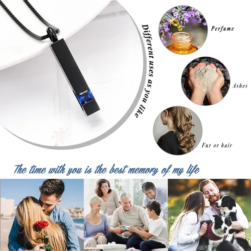Vista 3 de XSMZB Joyería de urna de cremación de cristal, cubo de cenizas conmemorativas, collar colgante de recuerdo, serie de piedra natal negra