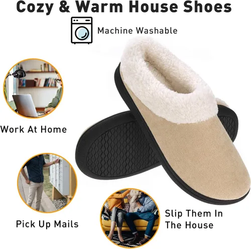 Vista 6 de VONMAY Pantuflas de casa mullidas para mujer, pantuflas de espuma viscoelástica con cuello de forro polar para interiores y exteriores