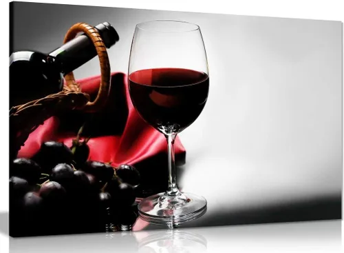 Vista 2 de Lienzo decorativo para pared, diseño de vino tinto, uva, cocina, 12 x 8 pulgadas