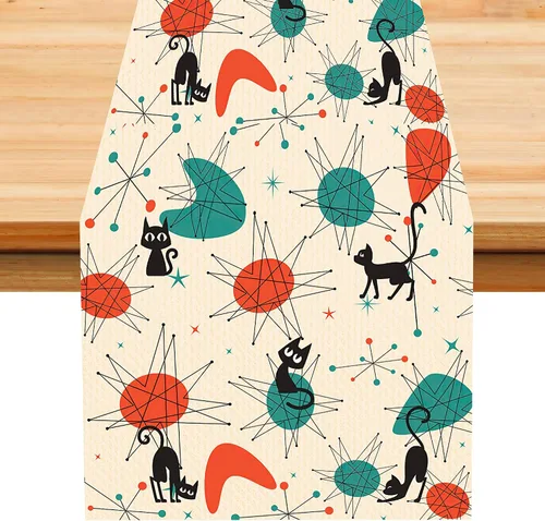 Vista 55 de Camino de mesa con estampado de piel de vaca, lino y algodón, rústico, estilo occidental, color negro, marrón, piel de vaca, para decoración