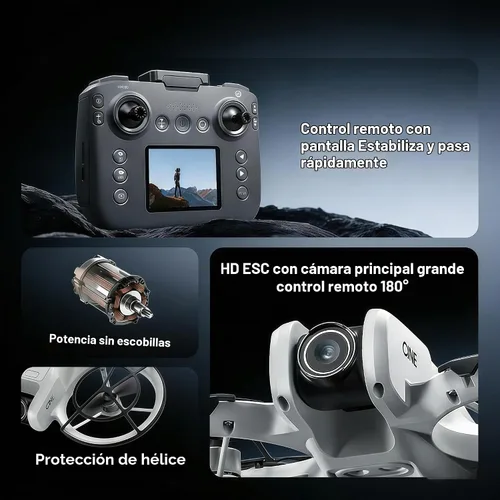 Vista 6 de Drone RC con control remoto de pantalla con pantalla de control remoto, protector de hélice, cámara dual HD, ajuste de velocidad, retención de Negro