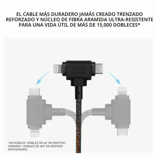Vista 4 de Native Union Cable de correa Duo – Cable de carga universal trenzado ultra fuerte de 5 pies – Fabricado con materiales reciclados – Conectores 2
