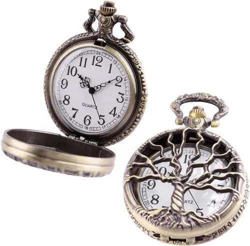 Vista 8 de Reloj de bolsillo de cuarzo para hombre, ojos verdes, forma de caja redonda, collar de bolsillo