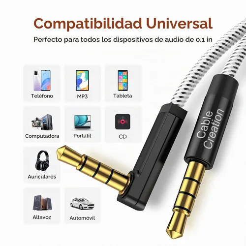 Vista 3 de Cable de audio de 0.1 in TRRS de 1.5 pies, cable auxiliar estéreo
