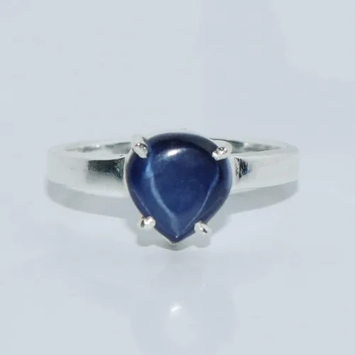 Vista 4 de GEMHUB Anillo de plata de ley de 1410 quilates con zafiro de estrella azul para mujer anillo de piedra natal con forma de pera anillo de diamantes