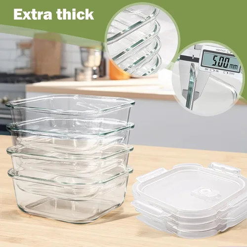 Vista 6 de Contenedor/Caja para sándwiches para el almuerzo, 24 oz de vidrio borosilicato apto para congelador, contenedores de vidrio cuadrados de 3 tazas