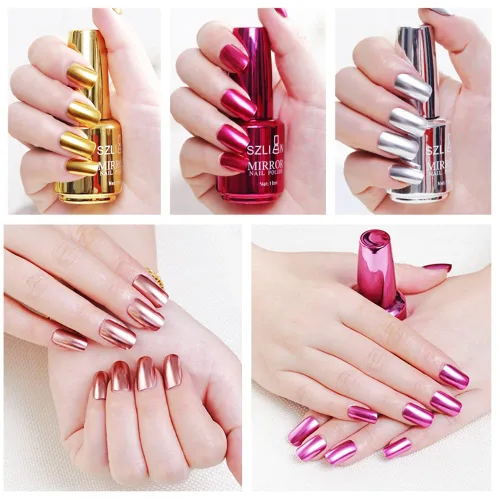 Vista 5 de Esmalte de uñas metálico, esmalte de uñas de medio espejo, efecto espejo, de larga duración, hermosa decoración de uñas brillante, secado rápido