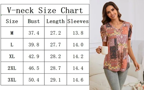 Vista 6 de Anydeer Blusa holgada de verano con mangas abombadas para mujer, estilo casual, cuello en V, sin botones