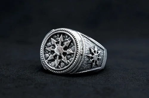 Vista 3 de Anillo de plata de ley 925 con diseño de estrella mágica gótica del caos, talla 6-15