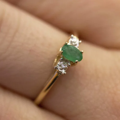 Vista 3 de Direct-Jewelry Anillo de diamantes y esmeralda en oro amarillo de 14 K